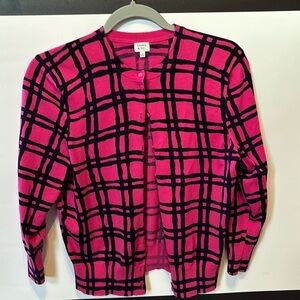 CROWN & IVY SIZE M. HOT PINK & NAVY 3/4 SLEEVE CROPPED CARDIGAN SPRING